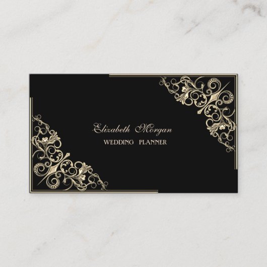 エレガントモダン，黒，金ゴールド枠 名刺 (正面)