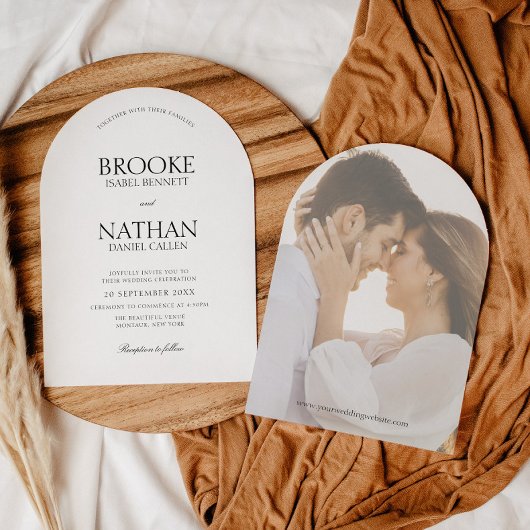 エレガントモダンArch Black & White Photo 結婚's 招待状