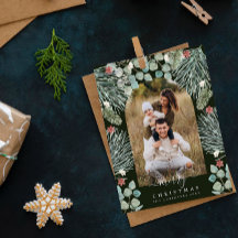 エレガントモダンArch Botanical Christmas Photo Invi