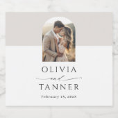 エレガントモダンArch Photo Neutral Beige結婚's スパークリングワインラベル (シングルラベル)