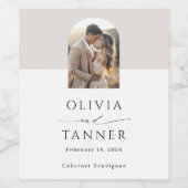 エレガントモダンArch Photo Neutral Beige結婚's ワインラベル (シングルラベル)