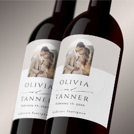 エレガントモダンArch Photo Neutral Beige結婚's ワインラベル