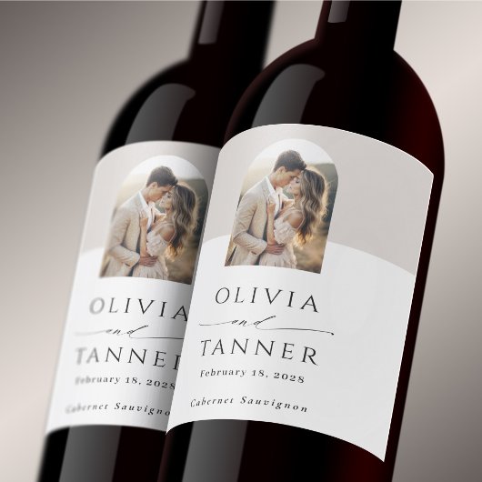 エレガントモダンArch Photo Neutral Beige結婚's ワインラベル