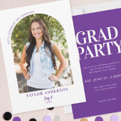エレガントモダンArch Photo Purple Graduation Party 招待状