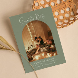 エレガントモダンArch Photo Sage Green Boho 結婚's セーブザデート