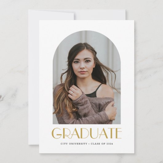 エレガントモダンArch Photo White Graduation Party 招待状 (正面)