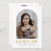 エレガントモダンArch Photo White Graduation Party 招待状 (正面/裏面)