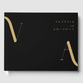 エレガントモダンBlack and金ゴールド結婚ズ ゲストブック