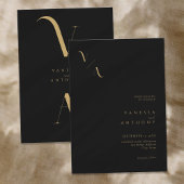 エレガントモダンBlack and金ゴールド結婚ズ 招待状