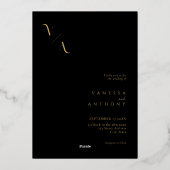 エレガントモダンBlack and金ゴールド結婚ズ 箔招待状 (裏面)