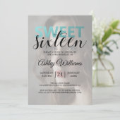 エレガントモダンBlue Foilエレガント Sweet 16写真 招待状 (スタンド正面)