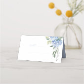 エレガントモダンBlue Hydrangea結婚のテーブル プレイスカード (正面)