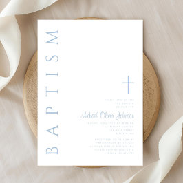 エレガントモダンBlue Script Cross Boyバプテスマ 招待状