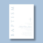 エレガントモダンBlue Script Cross Boyバプテスマ 招待状