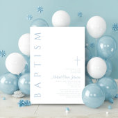 エレガントモダンBlue Script Cross Boyバプテスマ 招待状