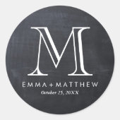 エレガントモダンChalkboard Monogram Favor Label ラウンドシール (正面)