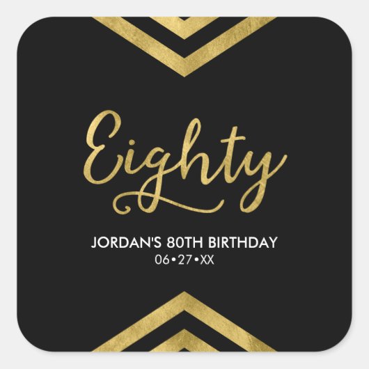 エレガントモダンChevron Geometric 80誕生日 スクエアシール (正面)