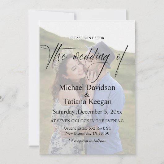 エレガントモダンchic script 2枚結婚写真 招待状 (正面)