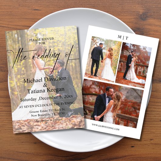 エレガントモダンchic script 4枚結婚写真 招待状