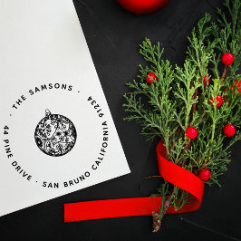 エレガントモダンChristmas Bauble Name & Address セルフインキングスタンプ