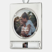 エレガントモダンChristmas Coule写真 シルバープレートバナーオーナメント (左)