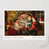エレガントモダンChristmas Family Photo 箔シーズンカード (正面)