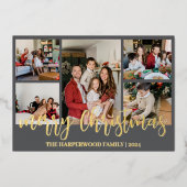 エレガントモダンChristmas Family Photo Collage 箔シーズンカード (正面)
