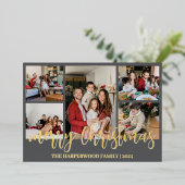 エレガントモダンChristmas Family Photo Collage 箔シーズンカード (立ち正面)