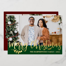 エレガントモダンChristmas Family Photo Collage 箔シーズンカード