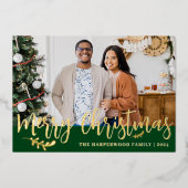 エレガントモダンChristmas Family Photo Collage 箔シーズンカード (正面)