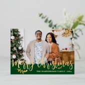 エレガントモダンChristmas Family Photo Collage 箔シーズンカード (立ち正面)