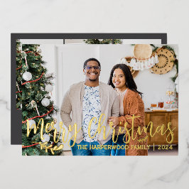 エレガントモダンChristmas Family Photo Collage 箔シーズンカード