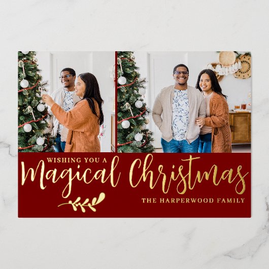 エレガントモダンChristmas Family Photo Collage 箔シーズンカード (正面)