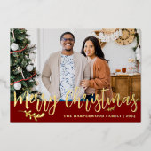 エレガントモダンChristmas Family Photo Collage 箔シーズンカード (正面)