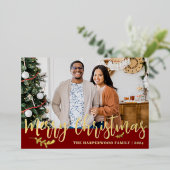 エレガントモダンChristmas Family Photo Collage 箔シーズンカード (立ち正面)