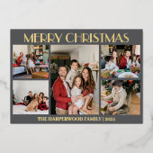 エレガントモダンChristmas Family Photo Collage 箔シーズンカード (正面)
