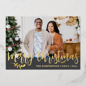 エレガントモダンChristmas Family Photo Collage 箔シーズンカード (正面)