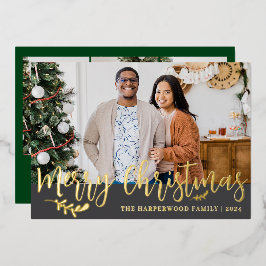 エレガントモダンChristmas Family Photo Collage 箔シーズンカード