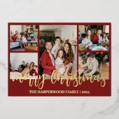 エレガントモダンChristmas Family Photo Collage 箔シーズンカード (正面)