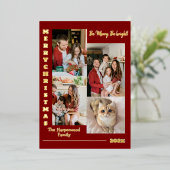 エレガントモダンChristmas Family Photo Collage 箔シーズンカード (立ち正面)