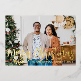 エレガントモダンChristmas Family Photo Collage 箔シーズンカード