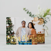 エレガントモダンChristmas Family Photo Collage 箔シーズンカード (立ち正面)