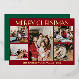 エレガントモダンChristmas Family Photo Collage 箔シーズンカード