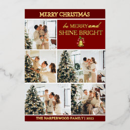 エレガントモダンChristmas Family Photo Collage 箔シーズンカード