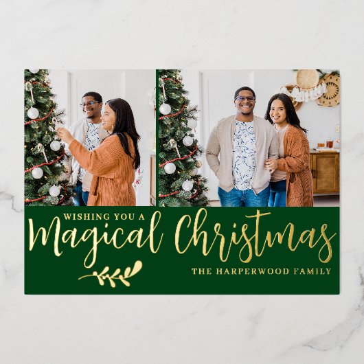 エレガントモダンChristmas Family Photo Collage 箔シーズンカード (正面)