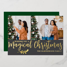 エレガントモダンChristmas Family Photo Collage 箔シーズンカード