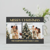 エレガントモダンChristmas Family Two Photo 箔シーズンカード (立ち正面)