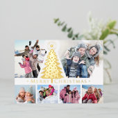 エレガントモダンChristmas Photo Collage金ゴールド 箔シーズンカード (立ち正面)