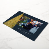 エレガントモダンChristmas tree one photo navy金ゴールド 箔シーズンカード (回転した状態)