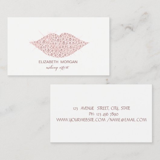 エレガントモダンDiamonds Lips，メイクアップアーティスト 名刺 (正面/裏面)